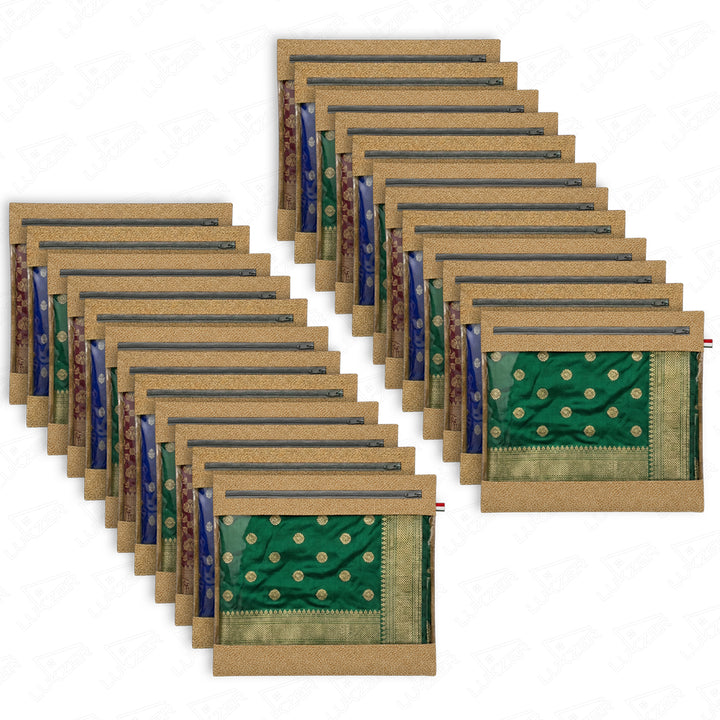 Lukzer 24 Pcs Leather Printed Big Size with Zip Closure & Transparent Window Saree Covers (Non-Woven)