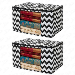 Lukzer 6 Pcs Zigzag Printed Large Size with Zip Closure & Mesh Window Saree Covers (Non-Woven)