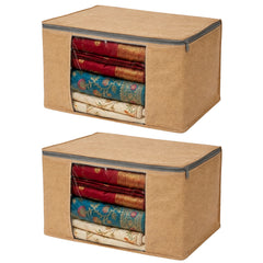 Lukzer 3 Pcs Leather Printed Large Size with Zip Closure & Mesh Window Saree Covers (Non-Woven)