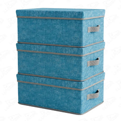 Lukzer 1Pc Blue & Grey Foldable Storage Box with Lid & Reinforced Handle (Lining)