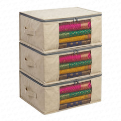 Lukzer 3 Pcs Large Size with Zip Closure & Mesh Window Saree Covers (Cotton)