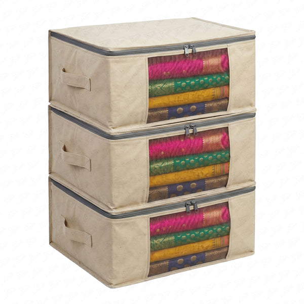 Lukzer 3 Pcs Large Size with Zip Closure & Mesh Window Saree Covers (Cotton)