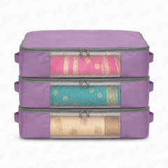 Lukzer 12Pcs Lavender Foldable Saree Cover/Bags with Zip & Mesh Window (Nylon)