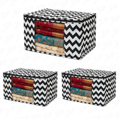 Lukzer 6 Pcs Zigzag Printed Large Size with Zip Closure & Mesh Window Saree Covers (Non-Woven)