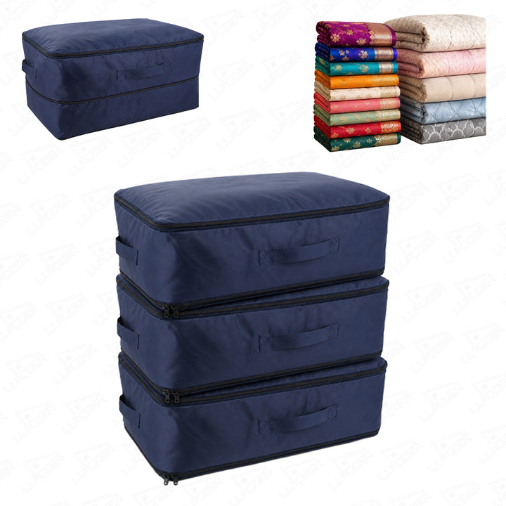 Lukzer Nylon Expandable Self Compression Storage Bag for Clothes & Bedding - 3PC's/Blue