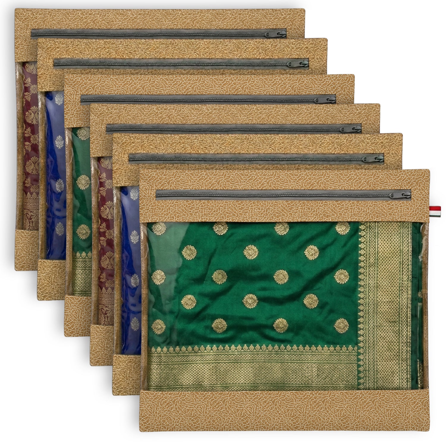 Lukzer 12 Pcs Leather Printed Big Size with Zip Closure & Transparent Window Saree Covers (Non-Woven)