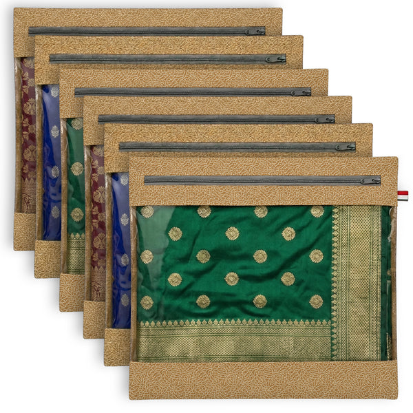 Lukzer 6 Pcs Leather Printed Big Size with Zip Closure & Transparent Window Saree Covers (Non-Woven)