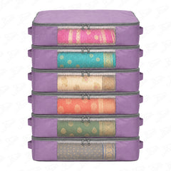 Lukzer 12Pcs Lavender Foldable Saree Cover/Bags with Zip & Mesh Window (Nylon)