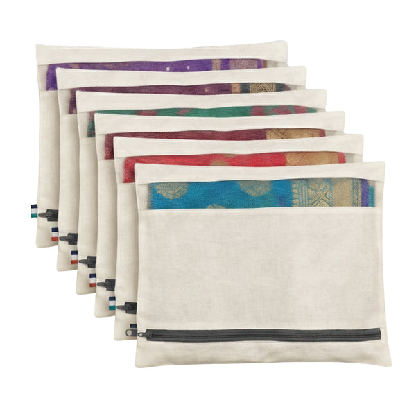 Lukzer 6 Pcs Big Size with Zip Closure & Mesh Window Saree Covers (Cotton)