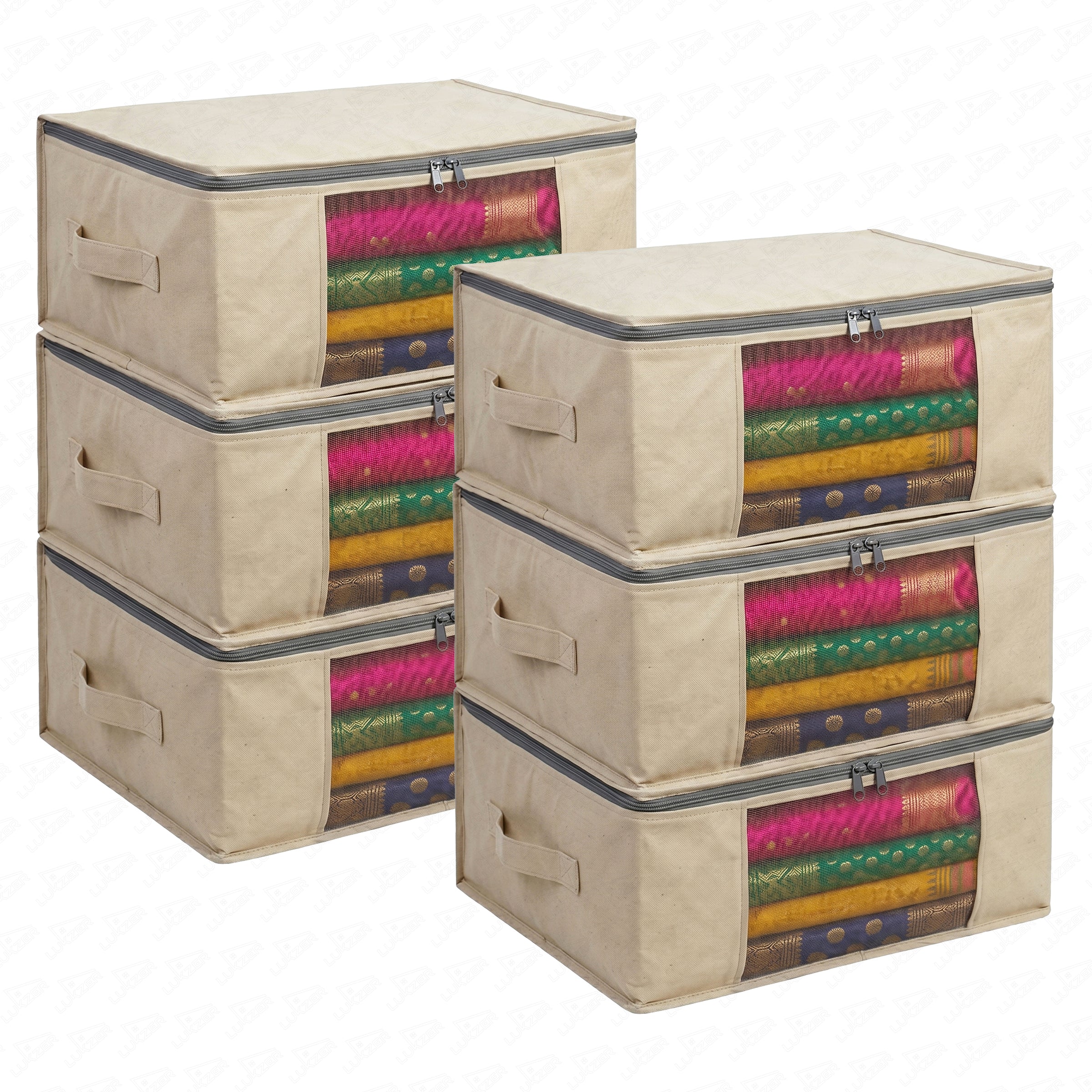 Lukzer 3 Pcs Large Size with Zip Closure & Mesh Window Saree Covers (Cotton)