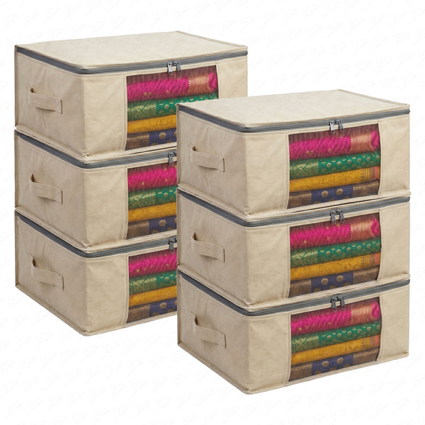 Lukzer 6 Pcs Large Size with Zip Closure & Mesh Window Saree Covers (Cotton)