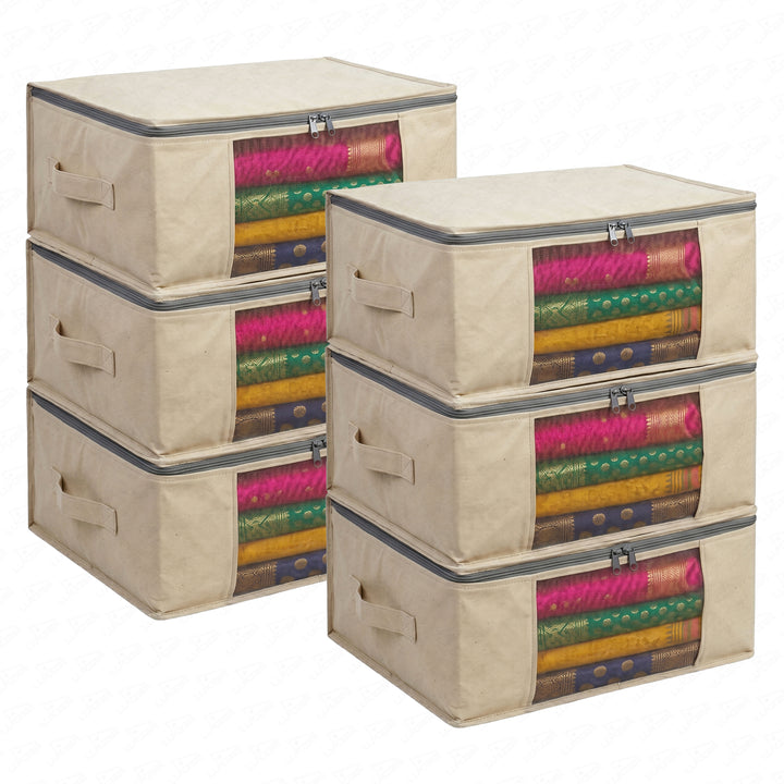 Lukzer 6 Pcs Large Size with Zip Closure & Mesh Window Saree Covers (Cotton)