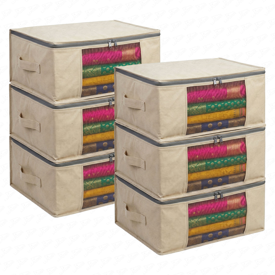 Lukzer 6 Pcs Large Size with Zip Closure & Mesh Window Saree Covers (Cotton)