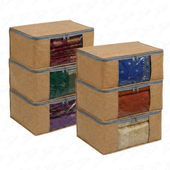 Lukzer 3 Pcs Leather Printed Large Size with Zip Closure & Mesh Window Saree Covers (Non-Woven)
