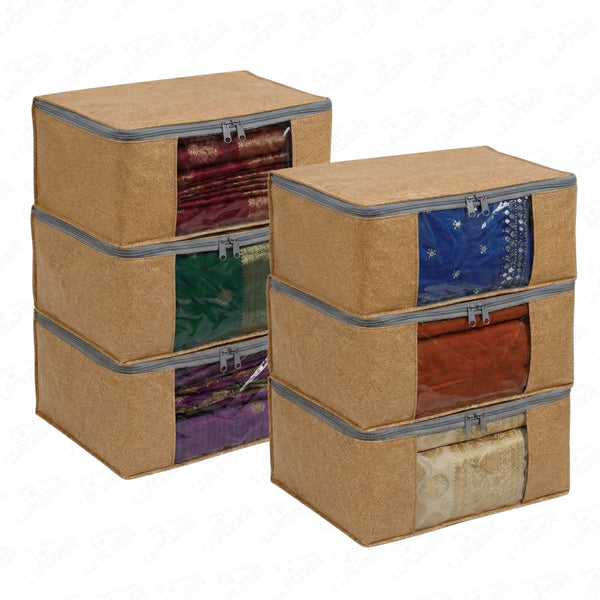 Lukzer 6 Pcs Leather Printed Large Size with Zip Closure & Mesh Window Saree Covers (Non-Woven)
