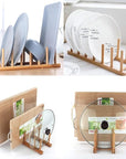 Lukzer 8-Slot Bamboo Plate Stand Rack | Multipurpose Wooden Dish Organizer for Kitchen Cabinet, Countertop & Sink | Natural Wood Dish Drainer for Plates, Lids, Trays & Cutting Boards