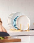Lukzer 8-Slot Bamboo Plate Stand Rack | Multipurpose Wooden Dish Organizer for Kitchen Cabinet, Countertop & Sink | Natural Wood Dish Drainer for Plates, Lids, Trays & Cutting Boards