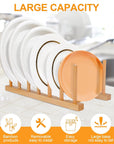 Lukzer 8-Slot Bamboo Plate Stand Rack | Multipurpose Wooden Dish Organizer for Kitchen Cabinet, Countertop & Sink | Natural Wood Dish Drainer for Plates, Lids, Trays & Cutting Boards