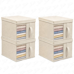 Lukzer 20 Liters Foldable Non-Woven Storage Box/Wardrobe Organizer with Lid - 4PC/Beige
