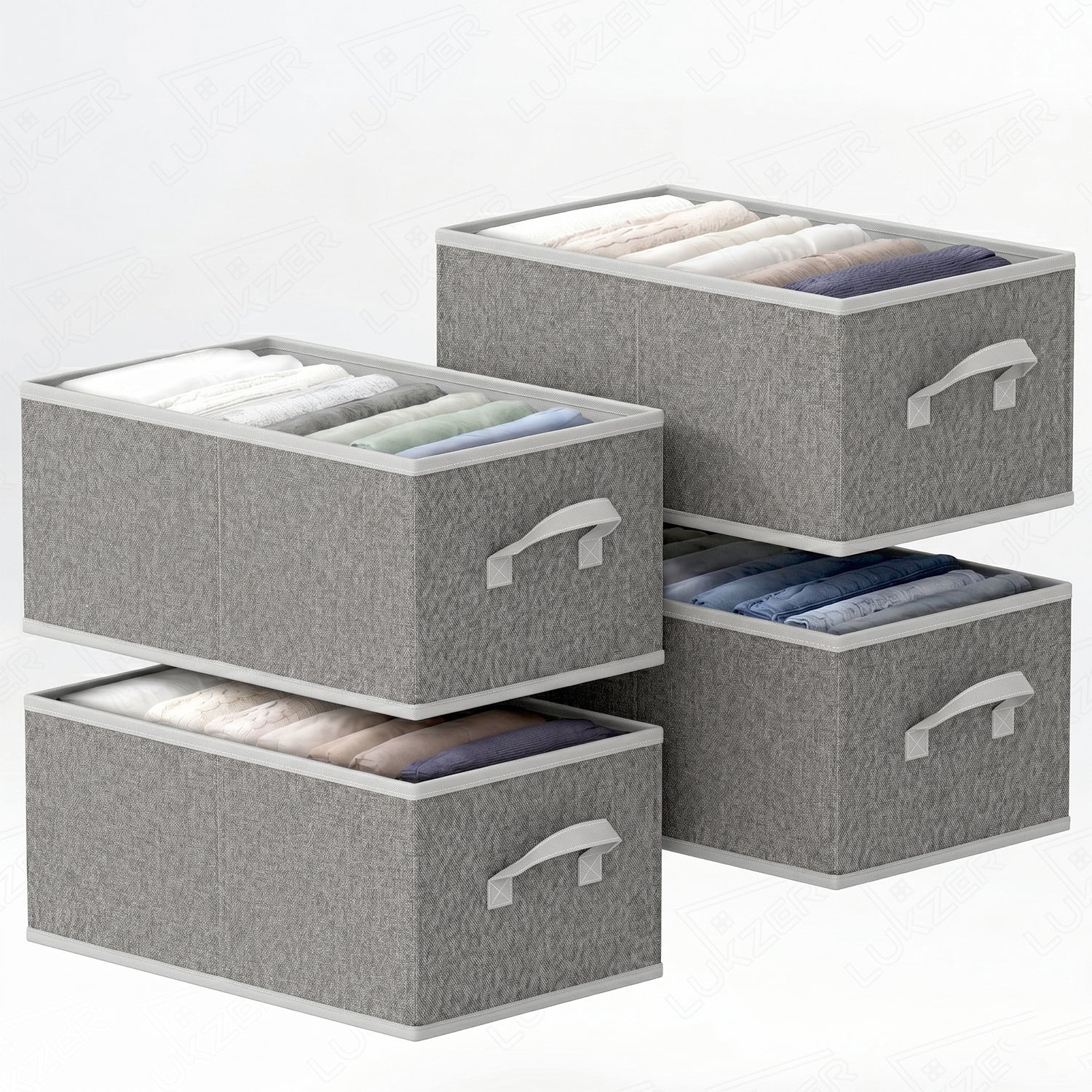Lukzer 3Pcs Grey Foldable Clothes Organiser Storage Box (Jute)