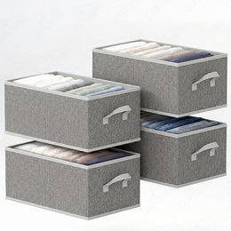 Lukzer 4Pcs Grey Foldable Clothes Organiser Storage Box (Jute)