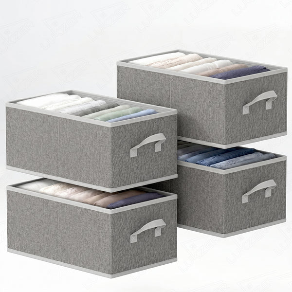Lukzer 4Pcs Grey Foldable Clothes Organiser Storage Box (Jute)