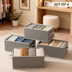 Lukzer 3Pcs Grey Foldable Clothes Organiser Storage Box (Jute)