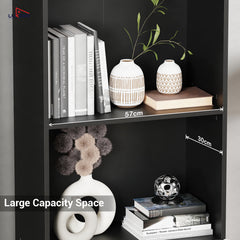 Lukzer 4-Layer Engineered Wood Bookshelf with Door | Multipurpose Rack (MR-020/Black)