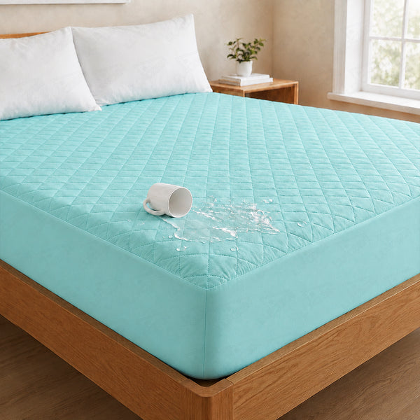 Lukzer Quilted Cotton Waterproof Mattress Protector   Sky Blue (MTP-QSB-001)