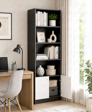 Lukzer 4-Layer Engineered Wood Bookshelf with Door | Multipurpose Rack (MR-020/Black)