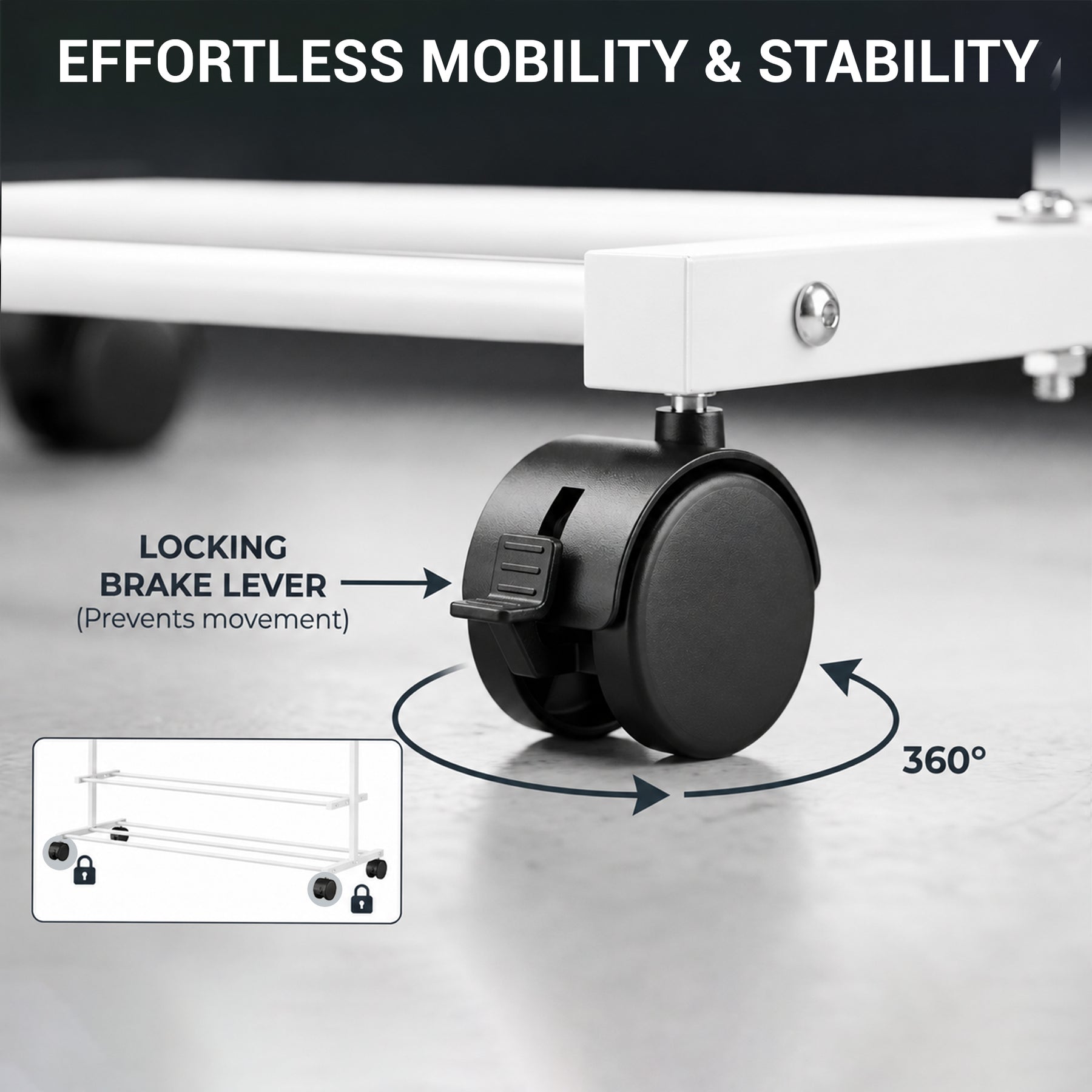 Lukzer Single Rod Metal Garment Rack with Wheels & 2 Bottom Shelves (White)