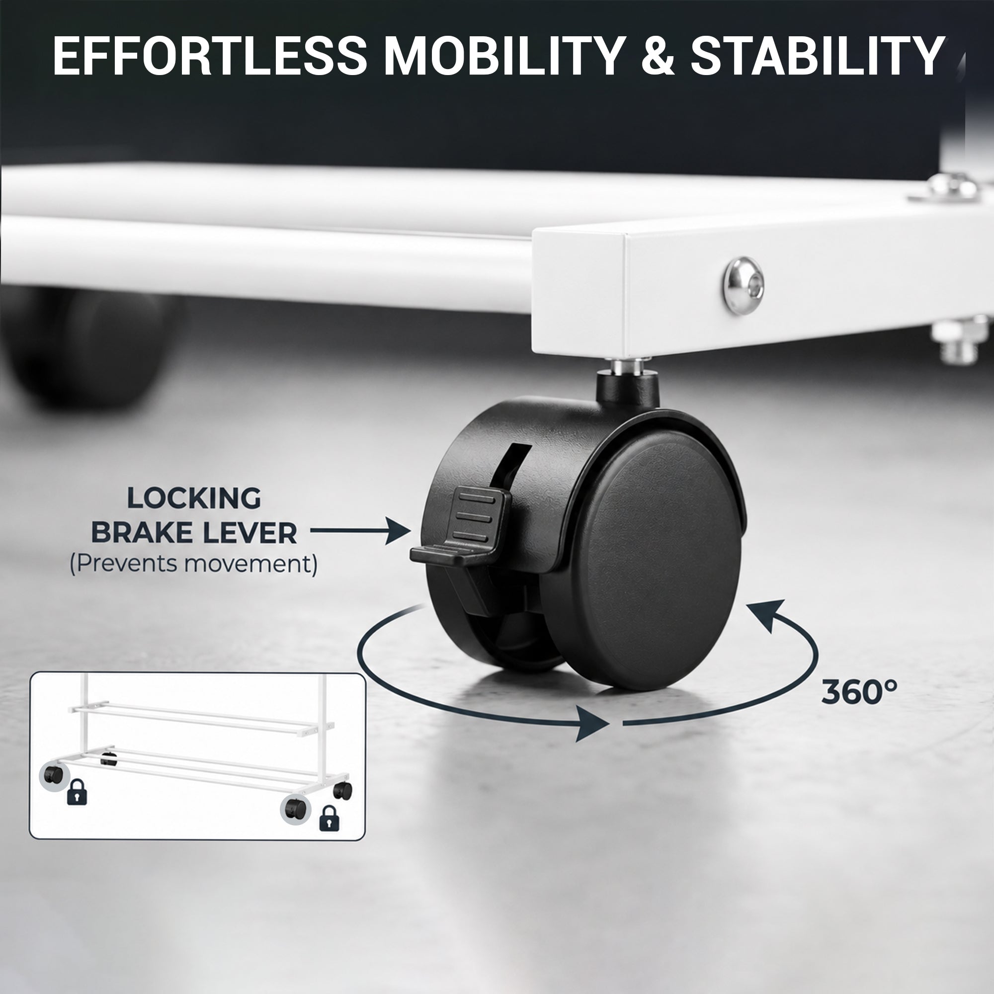 Lukzer Single Rod Metal Garment Rack with Wheels & 2 Bottom Shelves (White)
