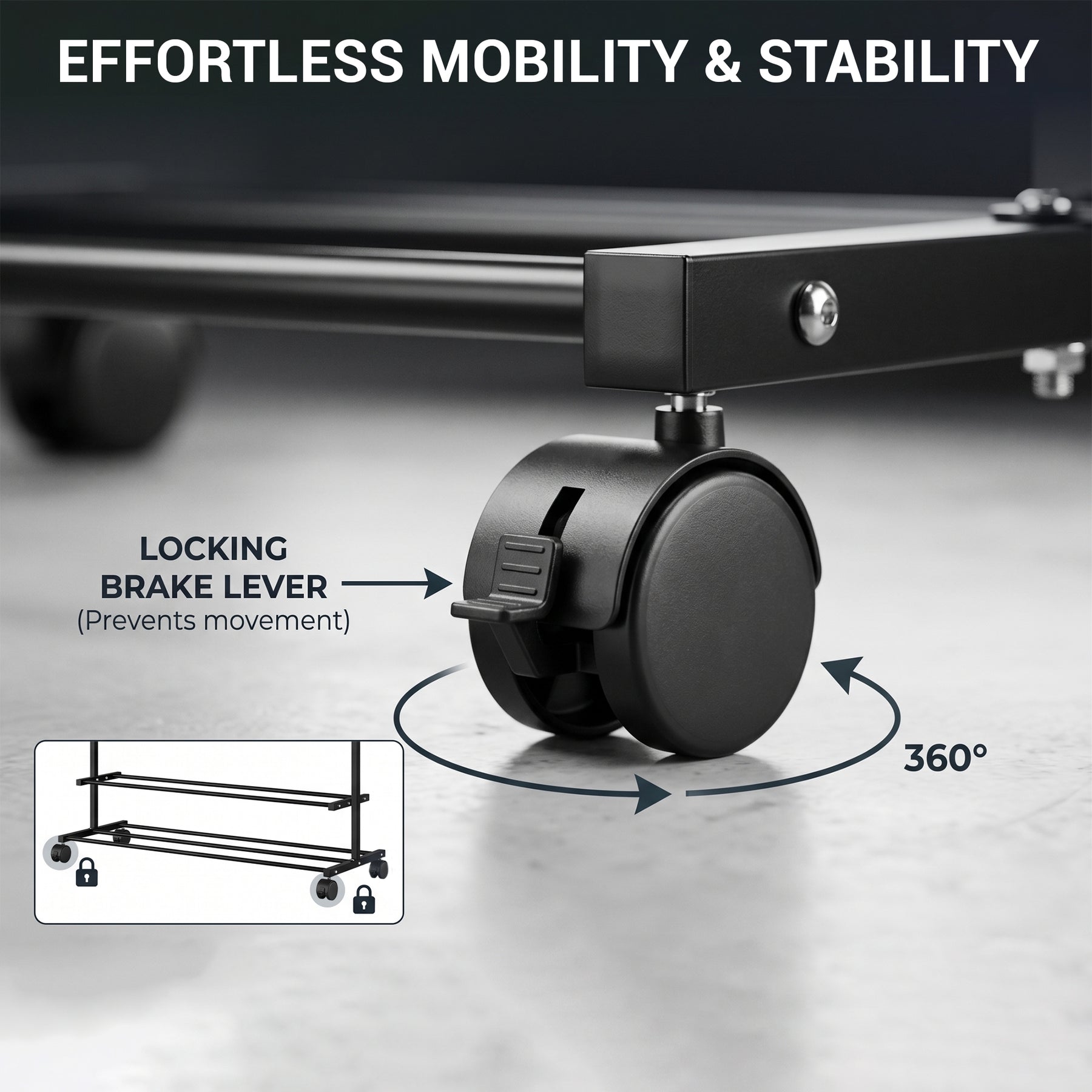 Lukzer Single Rod Metal Garment Rack with Wheels & 2 Bottom Shelves (Black)