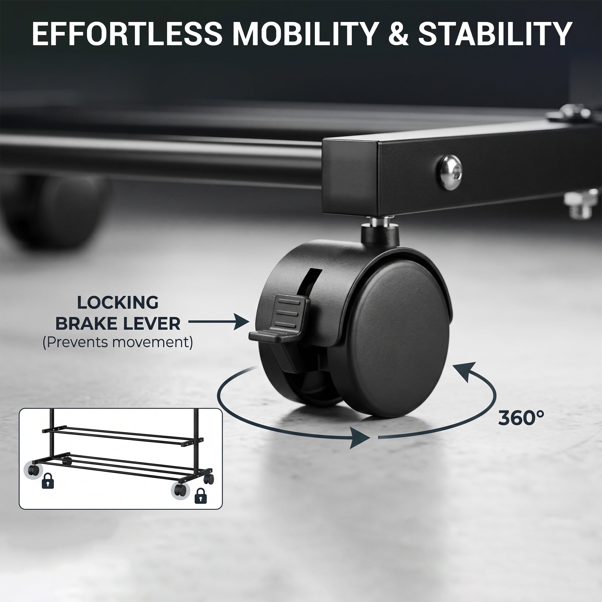 Lukzer Single Rod Metal Garment Rack with Wheels & 2 Bottom Shelves (Black)