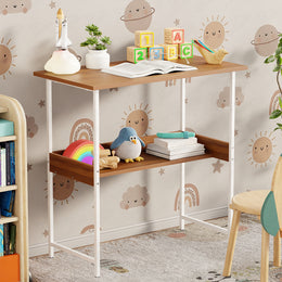 Lukzer Metal & Engineered Wood Kids Study Table with Open Shelf (MST-004S/White & Oak Brown)
