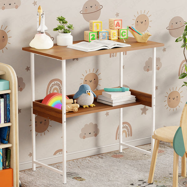 Lukzer Metal & Engineered Wood Kids Study Table with Open Shelf (MST-004S/White & Oak Brown)