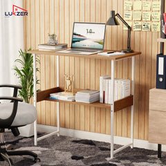 Lukzer Metal & Engineered Wood Kids Study Table with Open Shelf (MST-004S/White & Oak Brown)