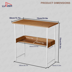 Lukzer Metal & Engineered Wood Kids Study Table with Open Shelf (MST-004S/White & Oak Brown)