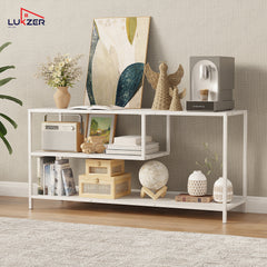 Lukzer Metal & Engineered Wood TV Unit Stand with Open Shelves (MTU-001) White & White