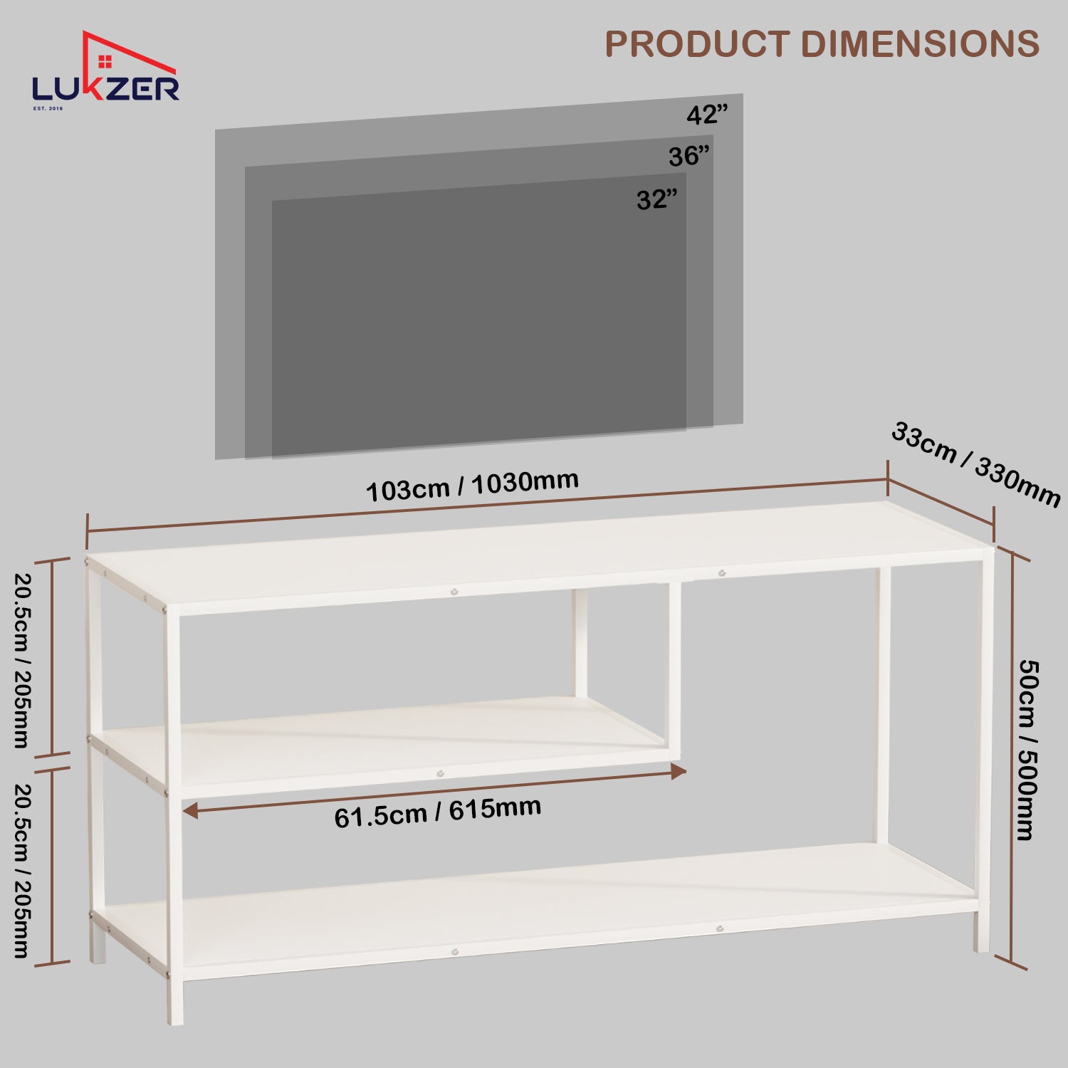 Lukzer Metal & Engineered Wood TV Unit Stand with Open Shelves (MTU-001) White & White