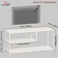 Lukzer Metal & Engineered Wood TV Unit Stand with Open Shelves (MTU-001) White & White