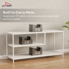 Lukzer Metal & Engineered Wood TV Unit Stand with Open Shelves (MTU-001) White & White