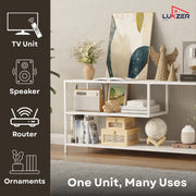 Lukzer Metal & Engineered Wood TV Unit Stand with Open Shelves | Ideal for TVs Up to 43 Inch (MTU-001)