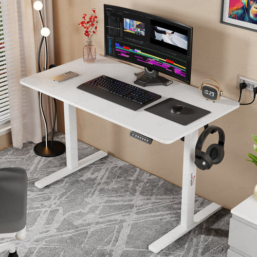 Lukzer Electric Automatic Height Adjustable Sit Stand Desk EST-003 ( White & White )