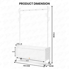 Lukzer Metal Garment Rack with Dust-Proof Storage Shelf & Multiple Hooks (White)