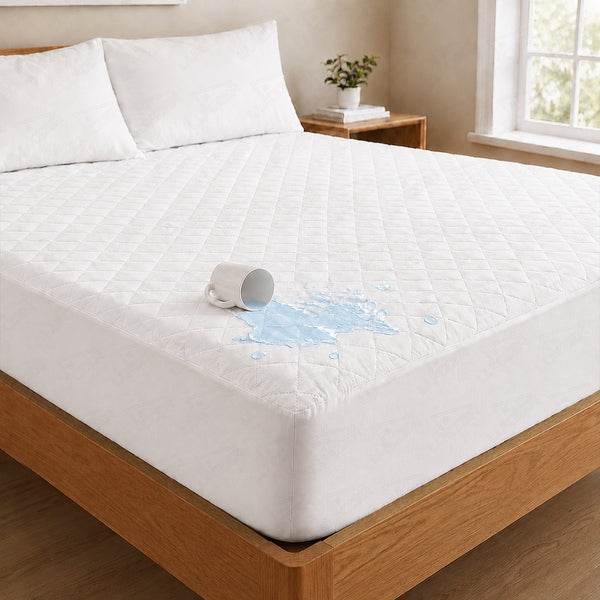 Lukzer Quilted Cotton Waterproof Mattress Protector   White (MTP-QWH-001)